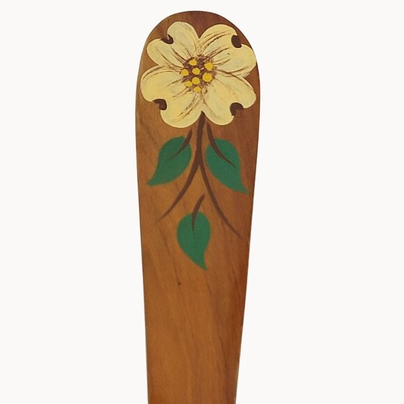 Wood Croftery France Vtg Wooden Spoon and Fork Rustic Brown Hand Painted Floral - Picture 2 of 16